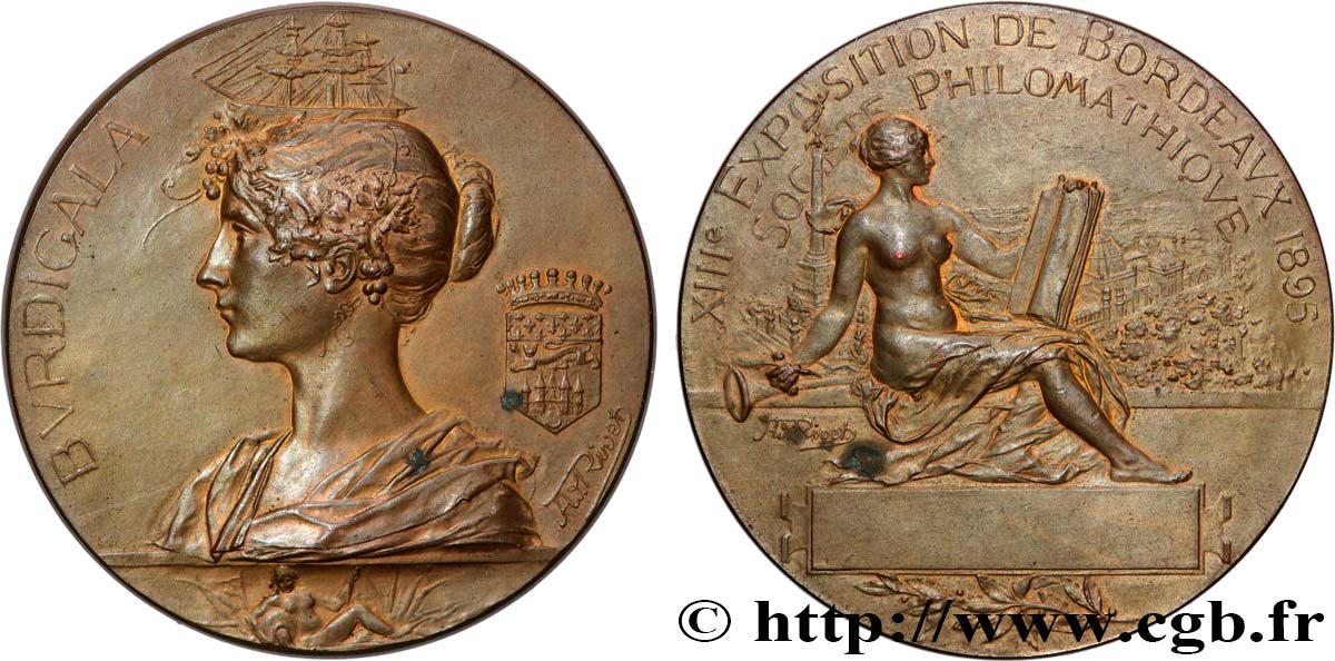 TROISIÈME RÉPUBLIQUE Médaille, Burdigala, 13e exposition, Société de philomathique TTB