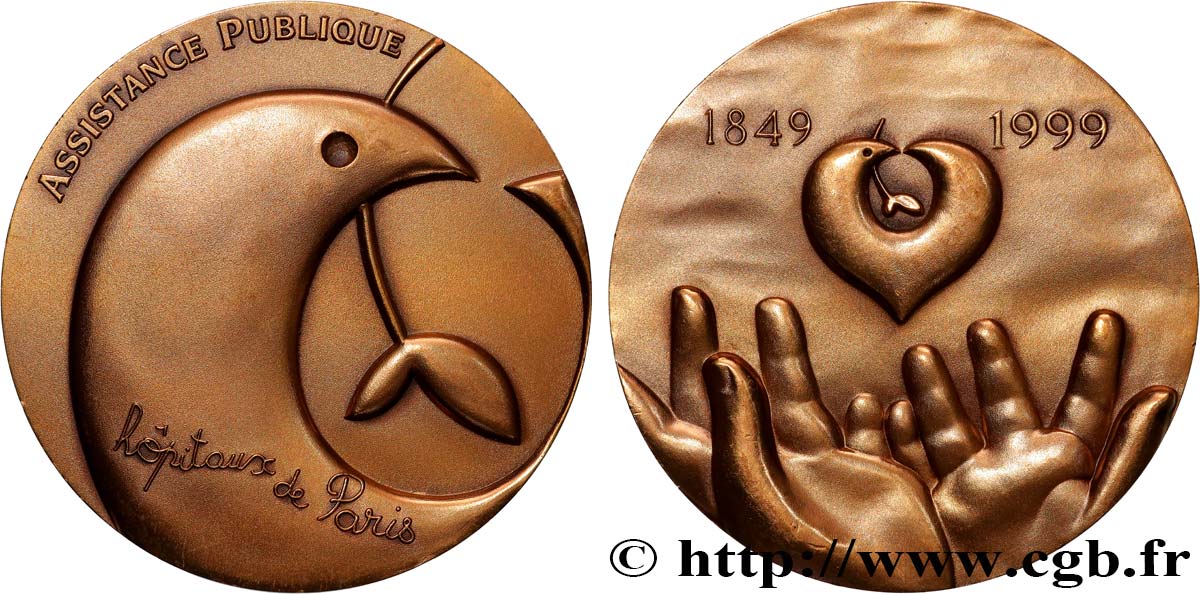 FUNFTE FRANZOSISCHE REPUBLIK Médaille, 150e anniversaire de création des Hôpitaux de Paris-Assistance publique VZ