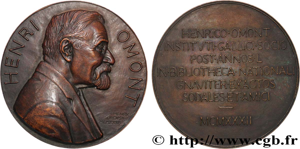 III REPUBLIC Médaille, Henri Omont AU