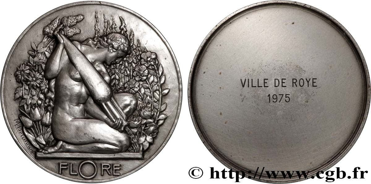 CINQUIÈME RÉPUBLIQUE Médaille, Flore, Ville de Roye TTB+