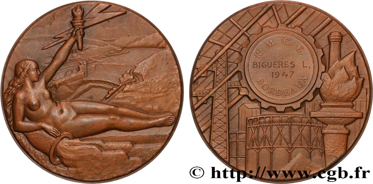 TROISIÈME RÉPUBLIQUE - INDOCHINE FRANÇAISE Médaille, Régie Municipale du Gaz et de l’Électricité EBC