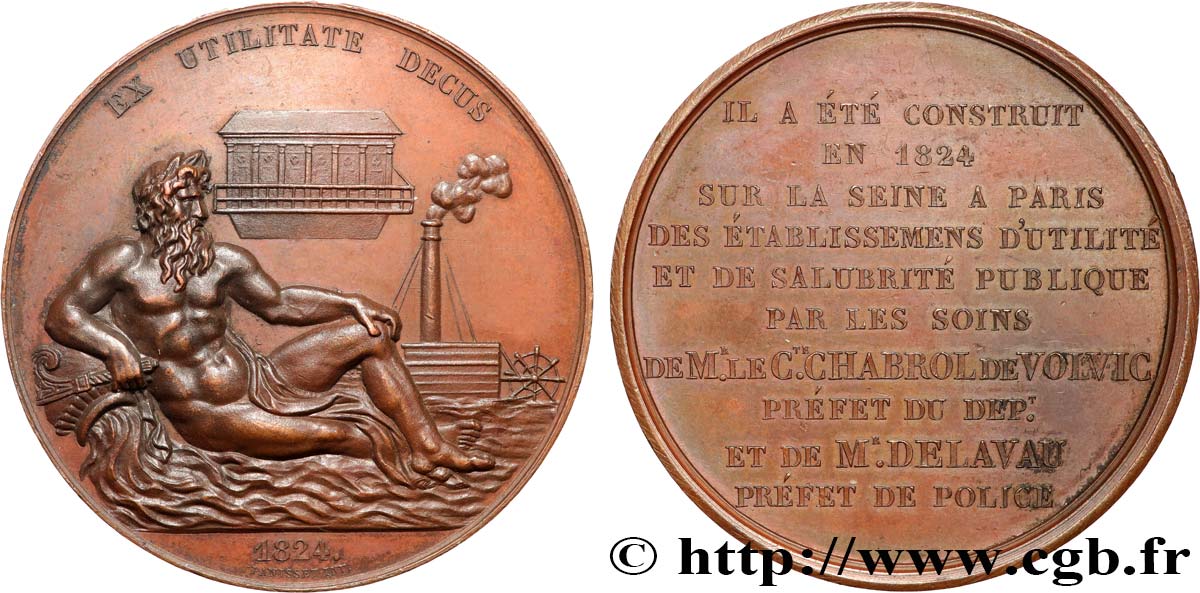 CHARLES X Médaille, Constructions d’Établissements de salubrité publique par le Comte Chabrol de Volvic SUP