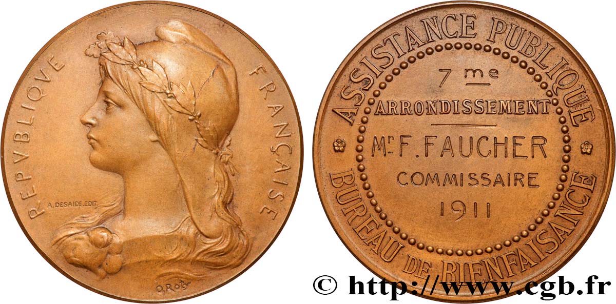 TROISIÈME RÉPUBLIQUE Médaille de récompense, bureau de bienfaisance SUP