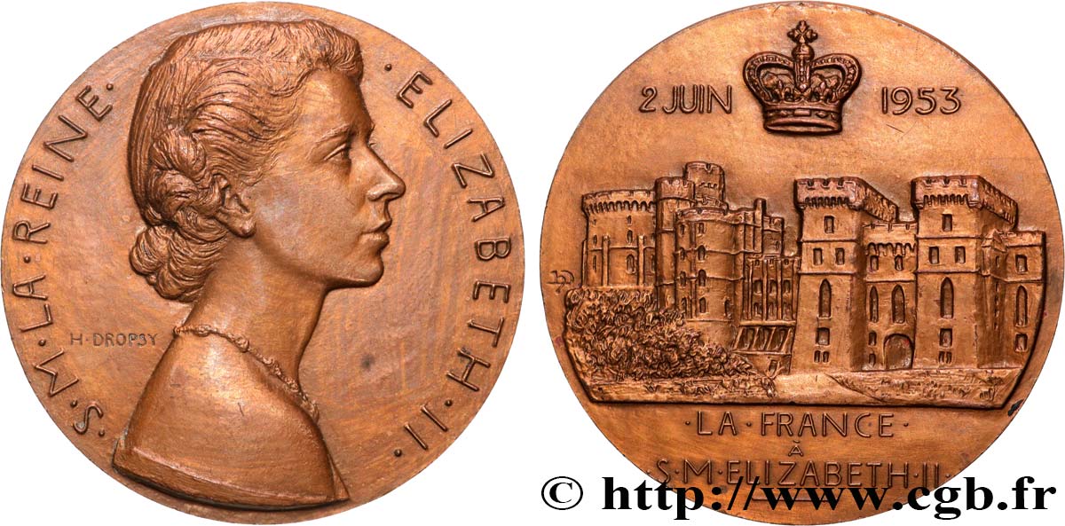 QUATRIÈME RÉPUBLIQUE Médaille, Couronnement de sa Majesté la Reine d’Angleterre, Elisabeth II SUP
