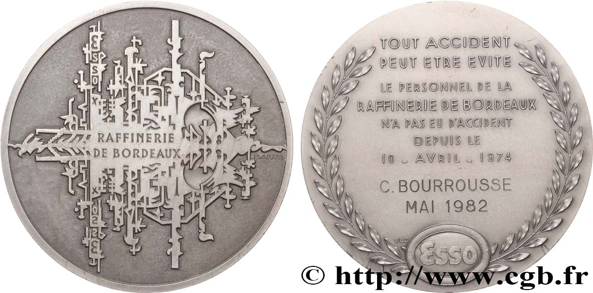 QUINTA REPUBBLICA FRANCESE Médaille, Raffinerie de Bordeaux, ESSO SPL