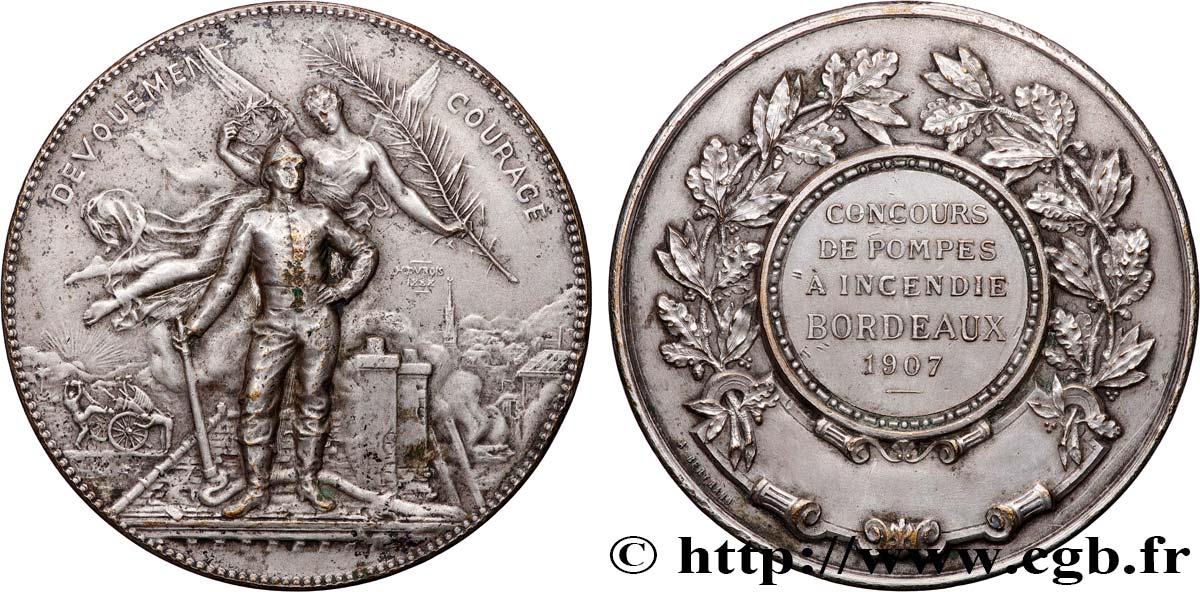 Médaille ancienne en cuivre Concours de manœuvre des pompes à incendie