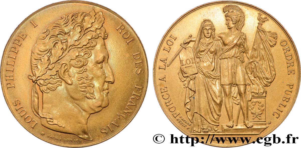 LOUIS-PHILIPPE I Médaille, Loi et de l’ordre public, refrappe AU
