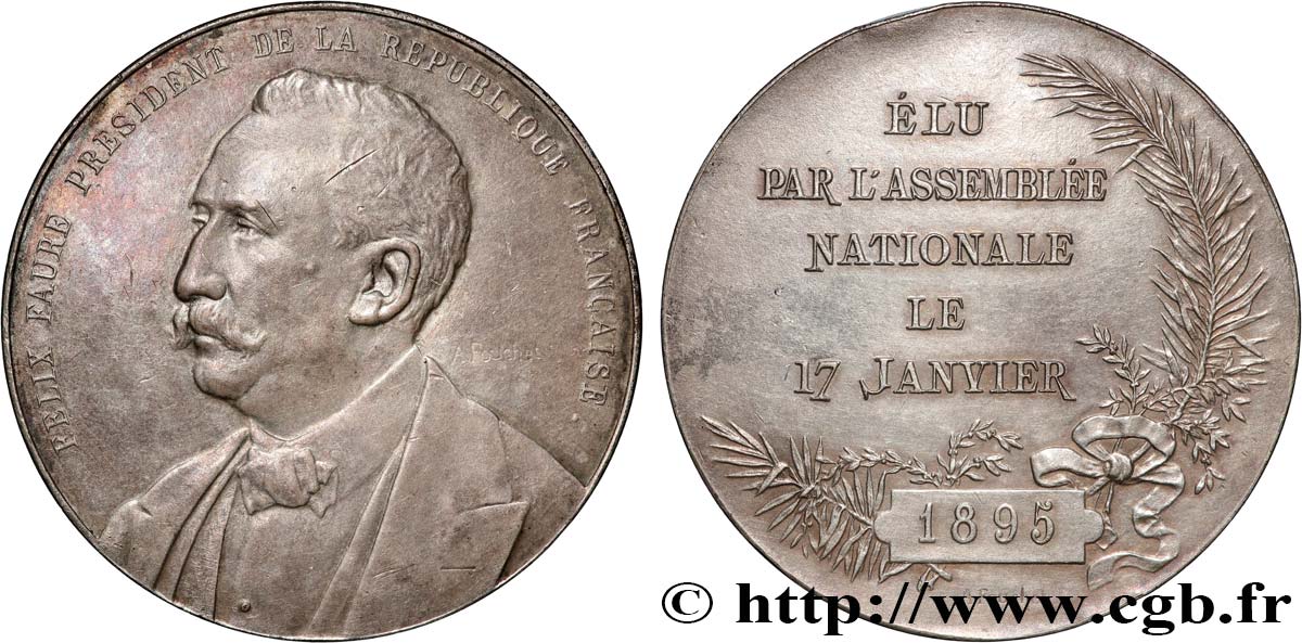 TROISIÈME RÉPUBLIQUE Médaille, Élection de Félix Faure TTB+