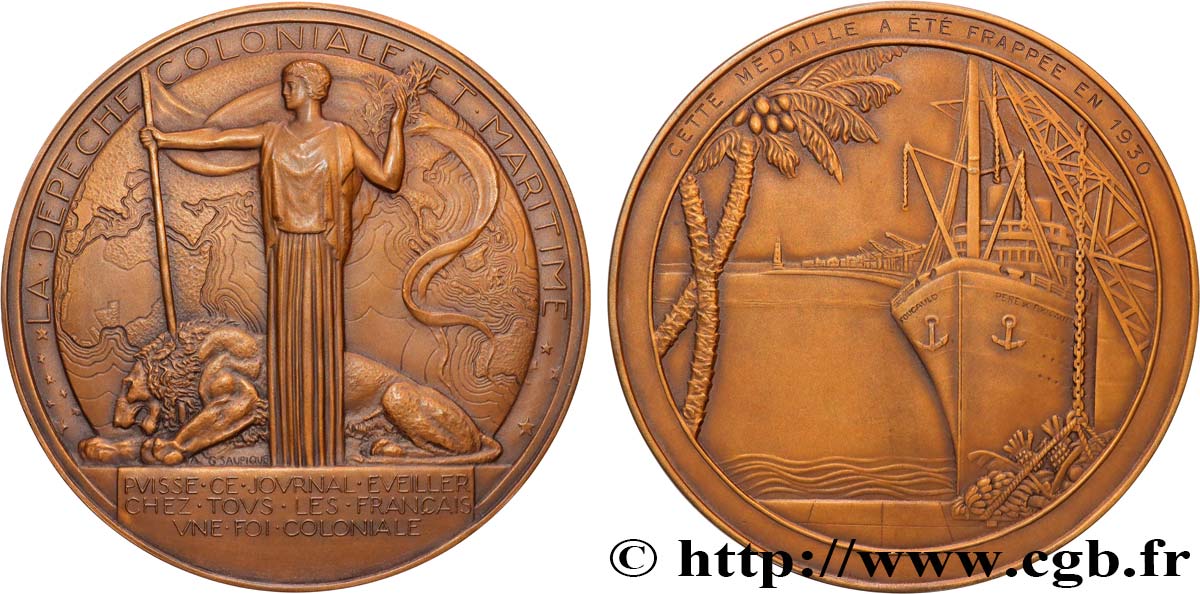 TROISIÈME RÉPUBLIQUE Médaille, La Dépêche coloniale et maritime SUP