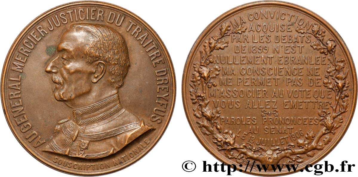 TERCERA REPUBLICA FRANCESA Médaille, Épreuve d’auteur, Général Mercier MBC+