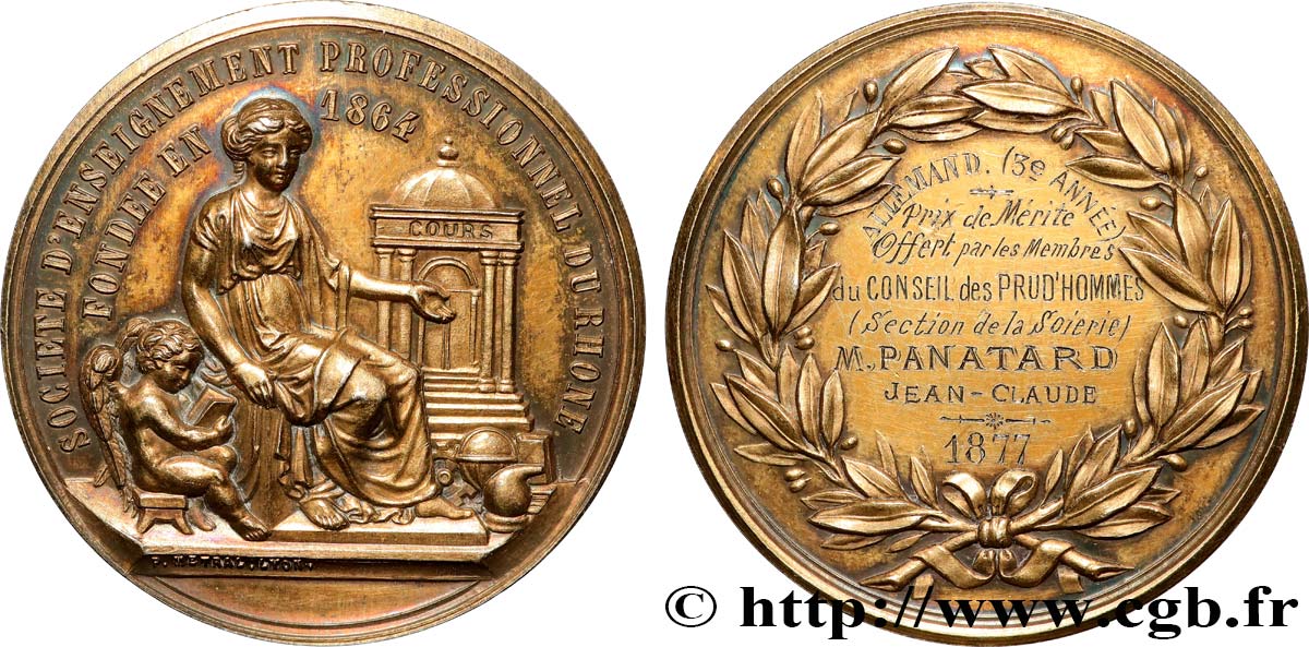 TERZA REPUBBLICA FRANCESE Médaille, Société d’enseignement professionnel du Rhône SPL