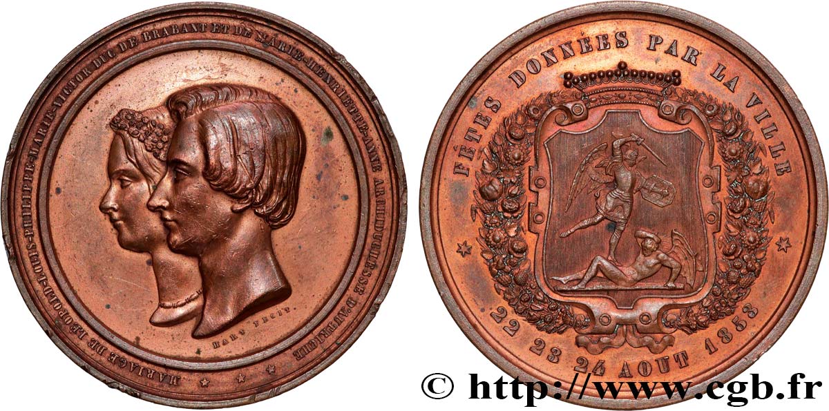 BELGIQUE - ROYAUME DE BELGIQUE - LÉOPOLD II Médaille, Mariage de Léoplod II et Marie Henriette de Hasbourg-Lorraine MBC