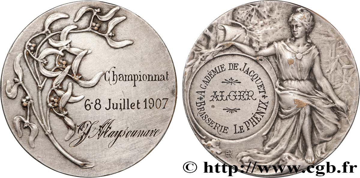 III REPUBLIC Médaille, Championnat, Brasserie le Phénix, Alger XF