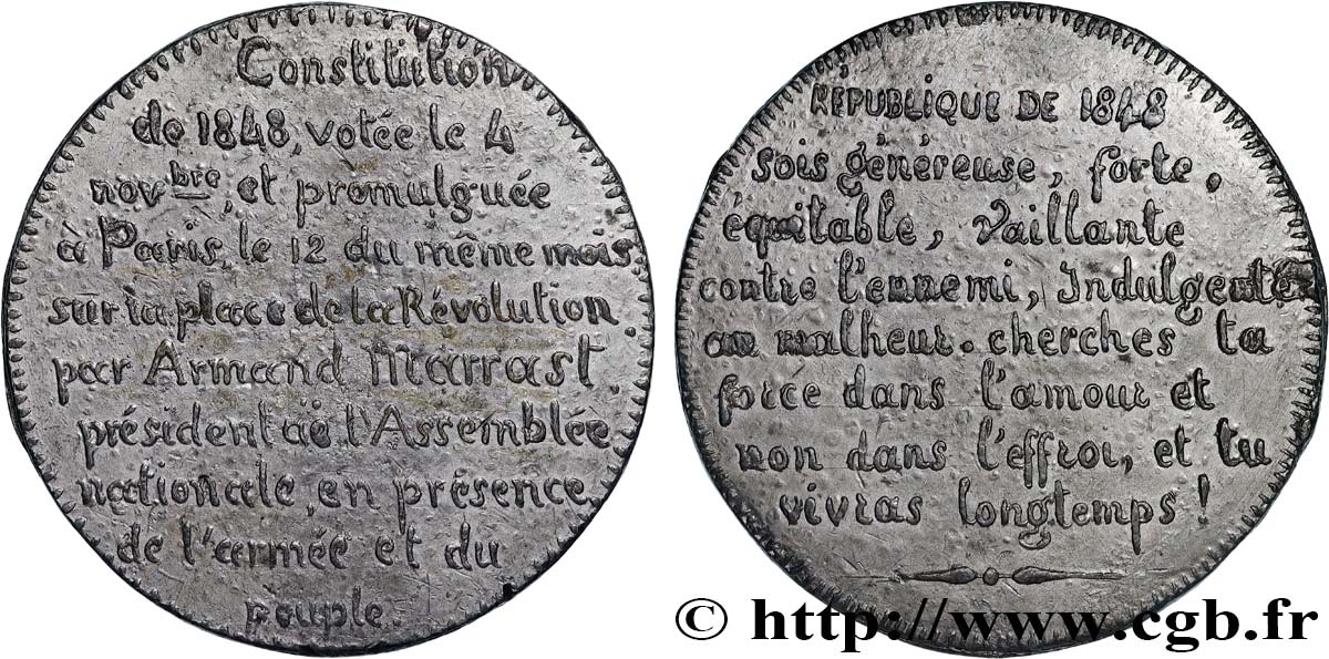 DEUXIÈME RÉPUBLIQUE Médaille, Promulgation de la Constitution AU