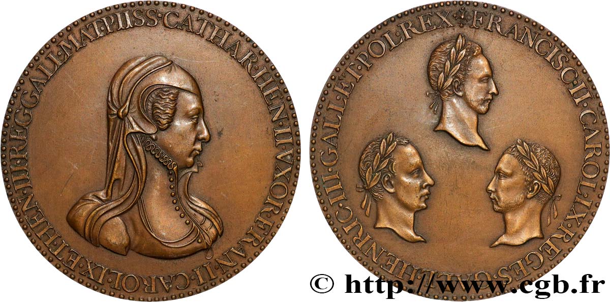 CATHERINE DE MÉDICIS Médaille, Catherine de Médicis et ses fils SUP