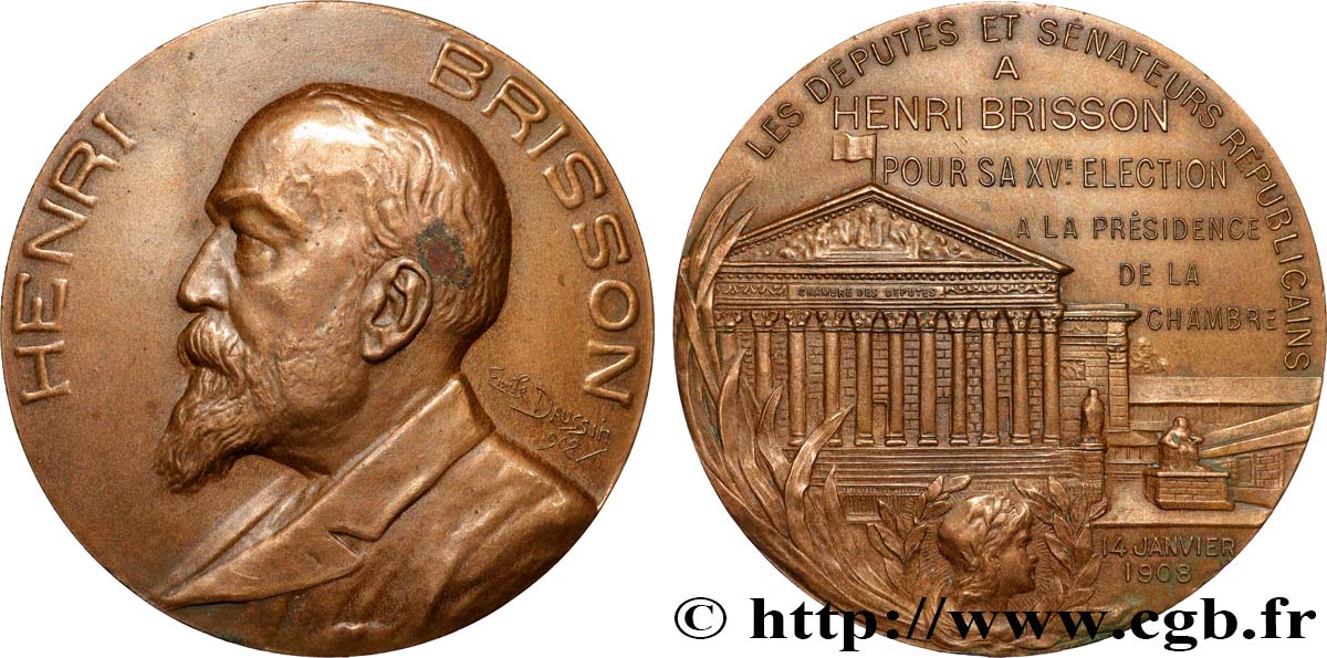 TROISIÈME RÉPUBLIQUE Médaille, Henri Brisson, Président de la Chambre des députés TTB+