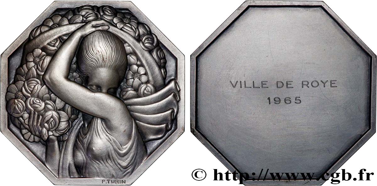 CINQUIÈME RÉPUBLIQUE Médaille, Porteuse de fleurs par Pierre Turin TTB+
