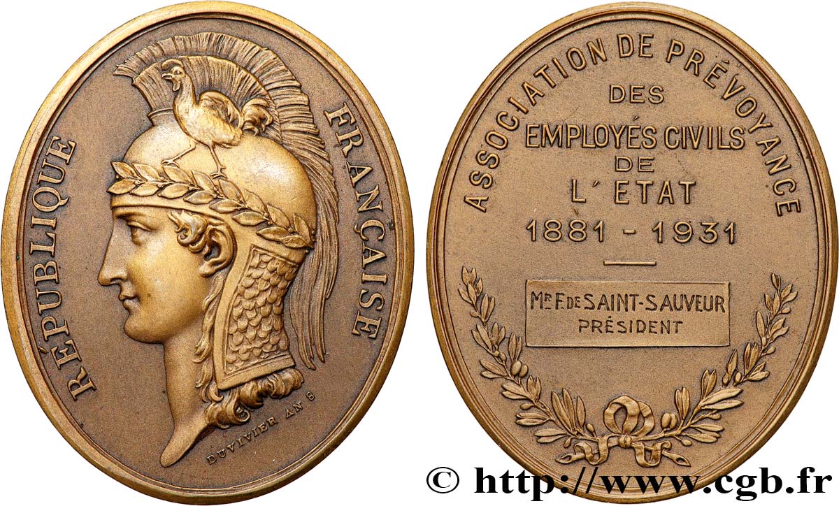 DRITTE FRANZOSISCHE REPUBLIK Médaille, Association de prévoyance des employés civils de l’État VZ
