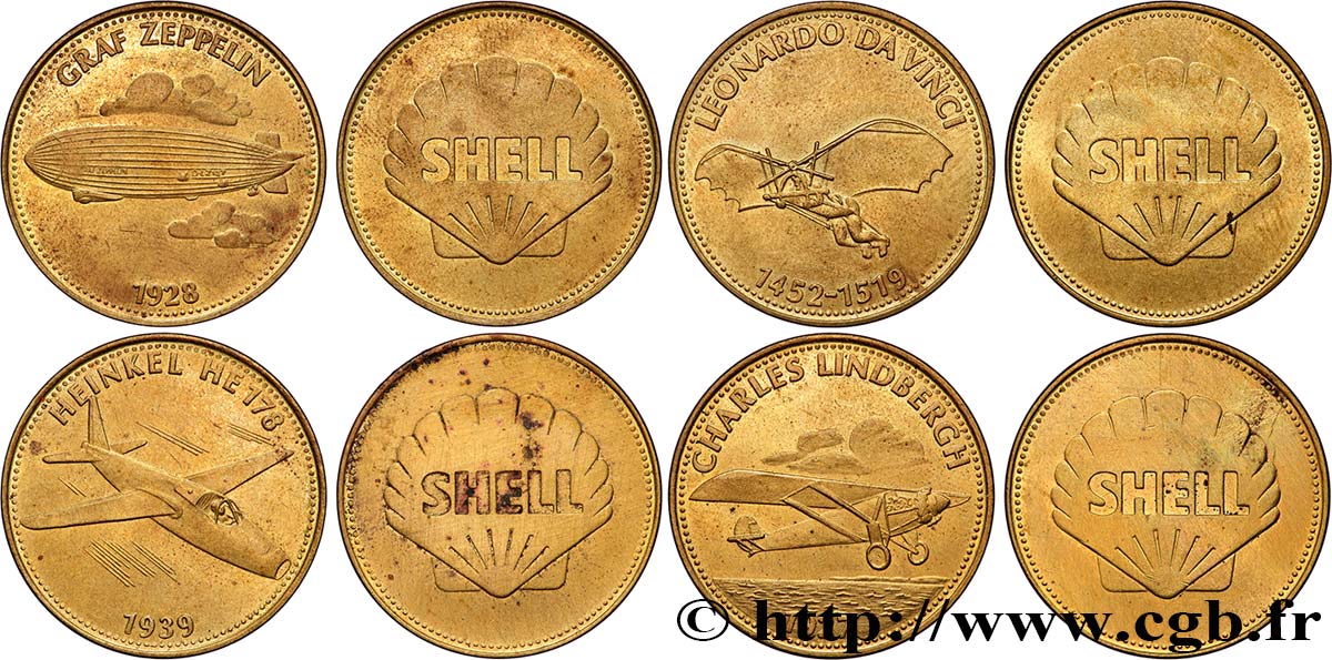 CONQUÊTE DE L ESPACE - EXPLORATION SPATIALE Médaille, Collection Shell “L’épopée de l’espace”, lot de 4 ex. TTB+