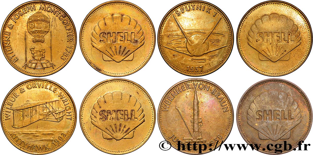 CONQUÊTE DE L ESPACE - EXPLORATION SPATIALE Médaille, Collection Shell “L’épopée de l’espace”, lot de 4 ex. fVZ
