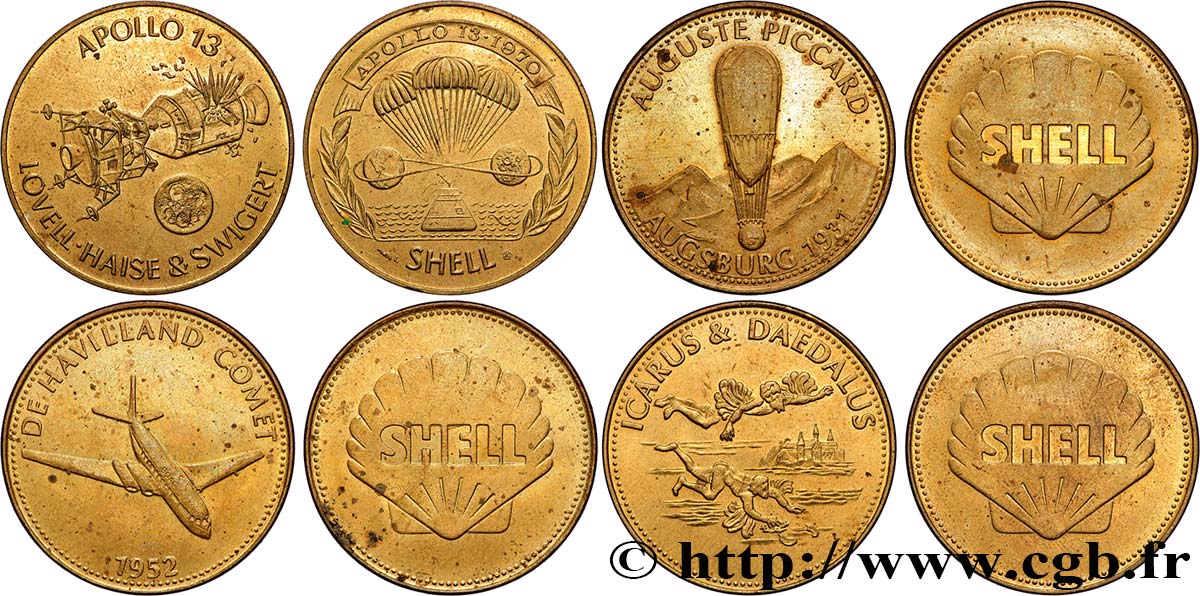 CONQUÊTE DE L ESPACE - EXPLORATION SPATIALE Médaille, Collection Shell “L’épopée de l’espace”, lot de 4 ex. AU