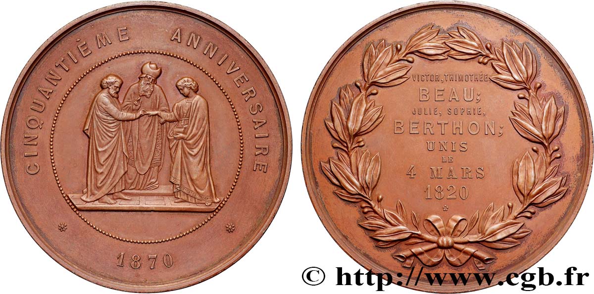 TERZA REPUBBLICA FRANCESE Médaille, Cinquantième anniversaire de mariage q.SPL