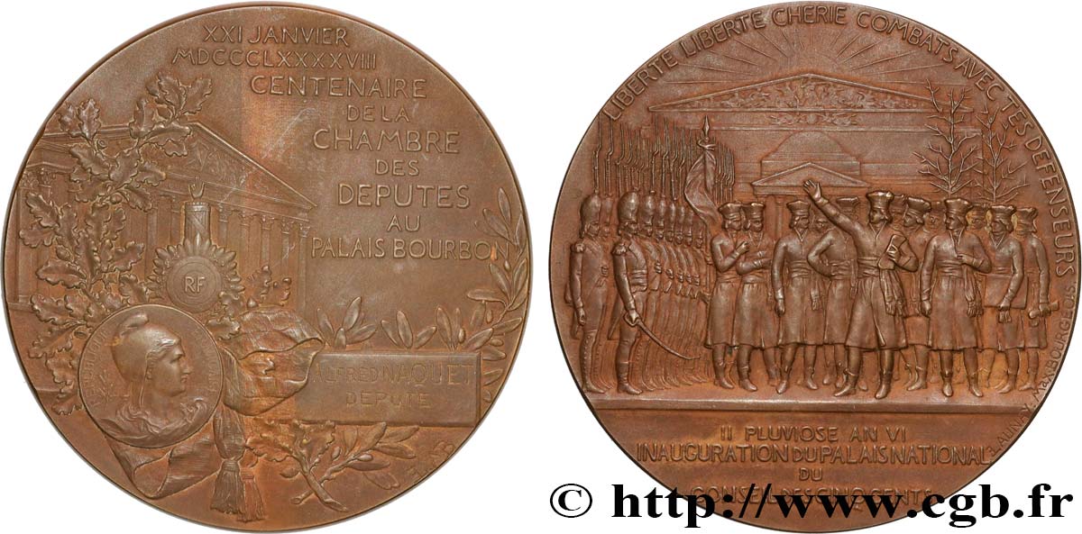 TROISIÈME RÉPUBLIQUE Médaille, Centenaire de la chambre des députés au Palais Bourbon TTB+