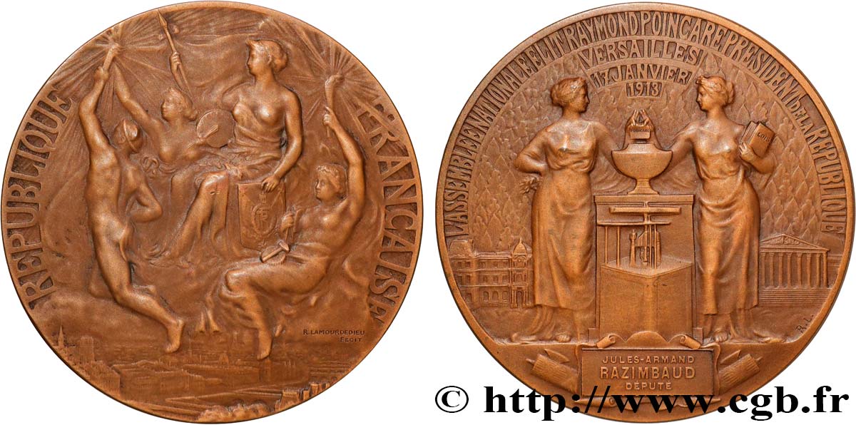 TERCERA REPUBLICA FRANCESA Médaille, Élection de Raymond Poincaré EBC