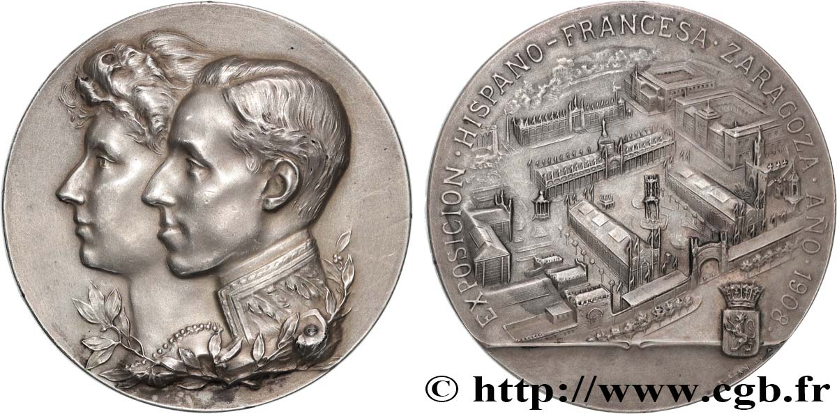 ESPAÑA - REINO DE ESPAÑA - ALFONSO XIII Médaille, Alphonse XIII et Victoria-Eugénie, Exposition hispano-française MBC+