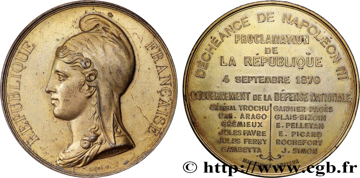 TROISIÈME RÉPUBLIQUE Médaille, Proclamation de la République AU