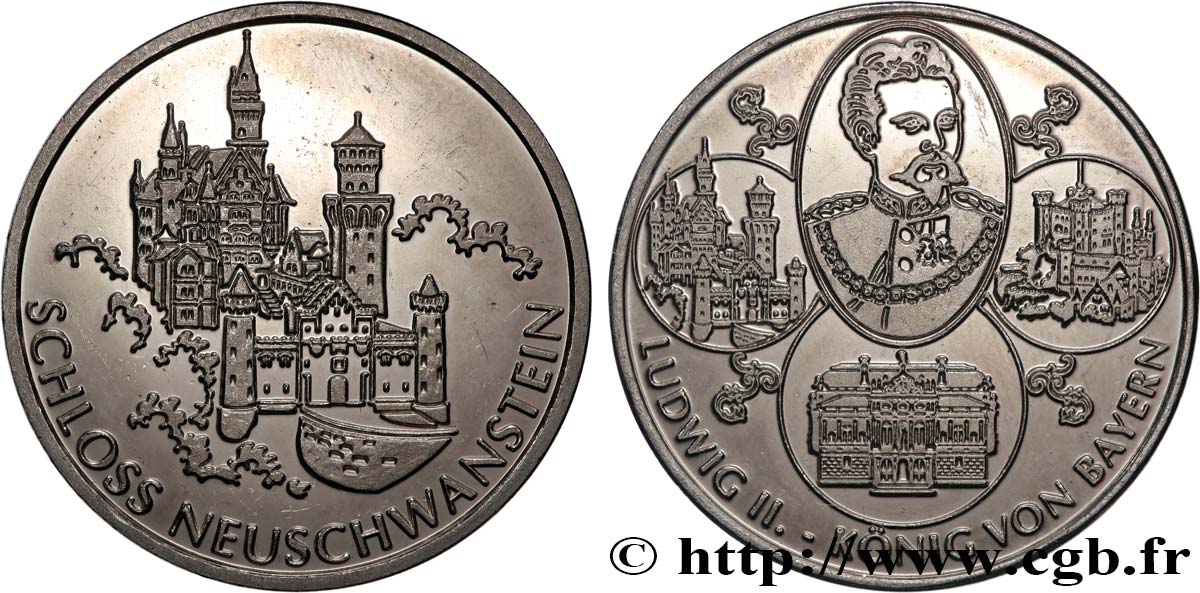 ALEMANIA Médaillette, Château de Neuschwanstein, Louis II de Bavière MBC+