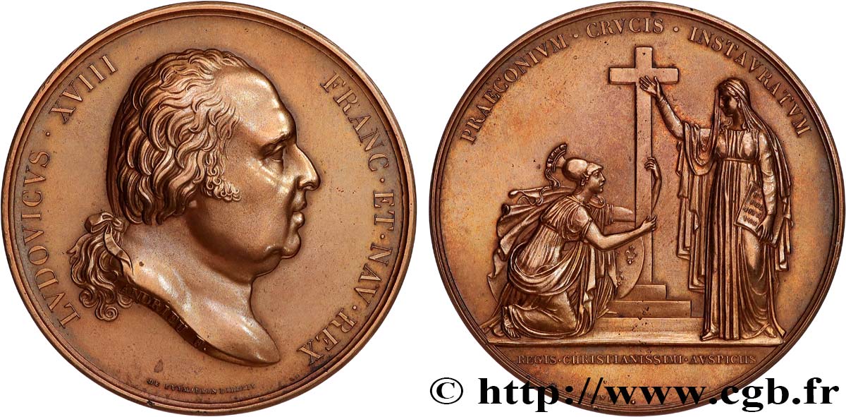 LUDWIG XVIII Médaille, La religion catholique redevient religion d’État, refrappe VZ