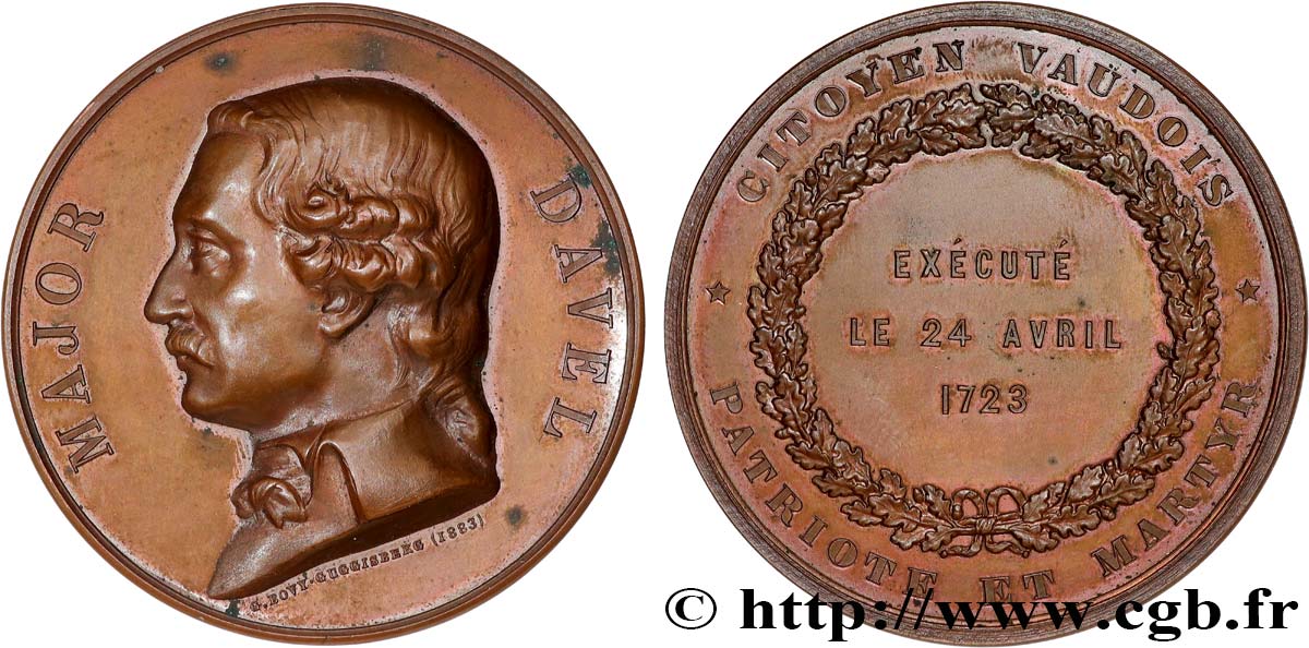 SUISSE - CANTON DE VAUD Médaille, Exécution du Major Abraham Davel AU