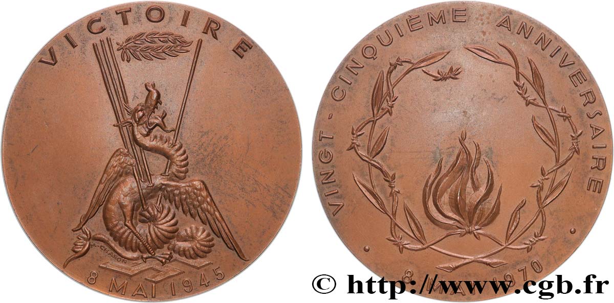 CINQUIÈME RÉPUBLIQUE Médaille, Victoire 1945, 25e anniversaire TTB+