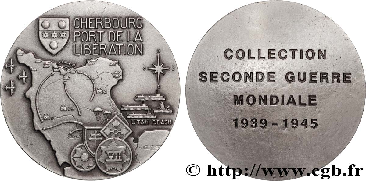 CINQUIÈME RÉPUBLIQUE Médaille, Collection seconde guerre mondiale, Cherbourg SUP/TTB+