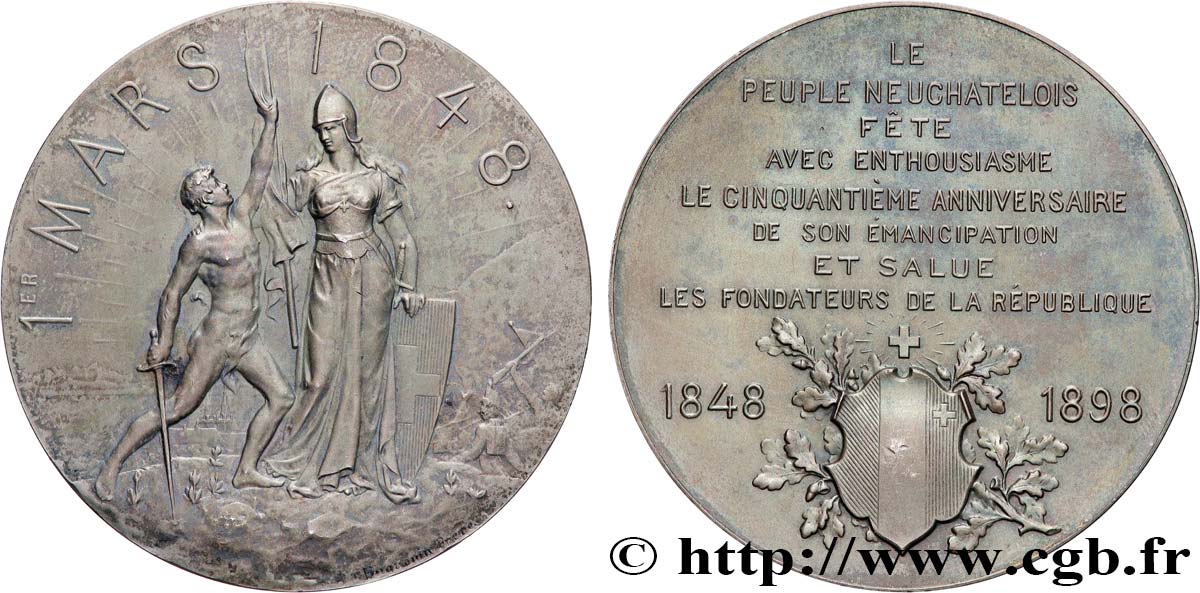 SUISSE - CANTON DE NEUCHATEL Médaille, 50e anniversaire d’émancipation du peuple neuchâtelois TTB+