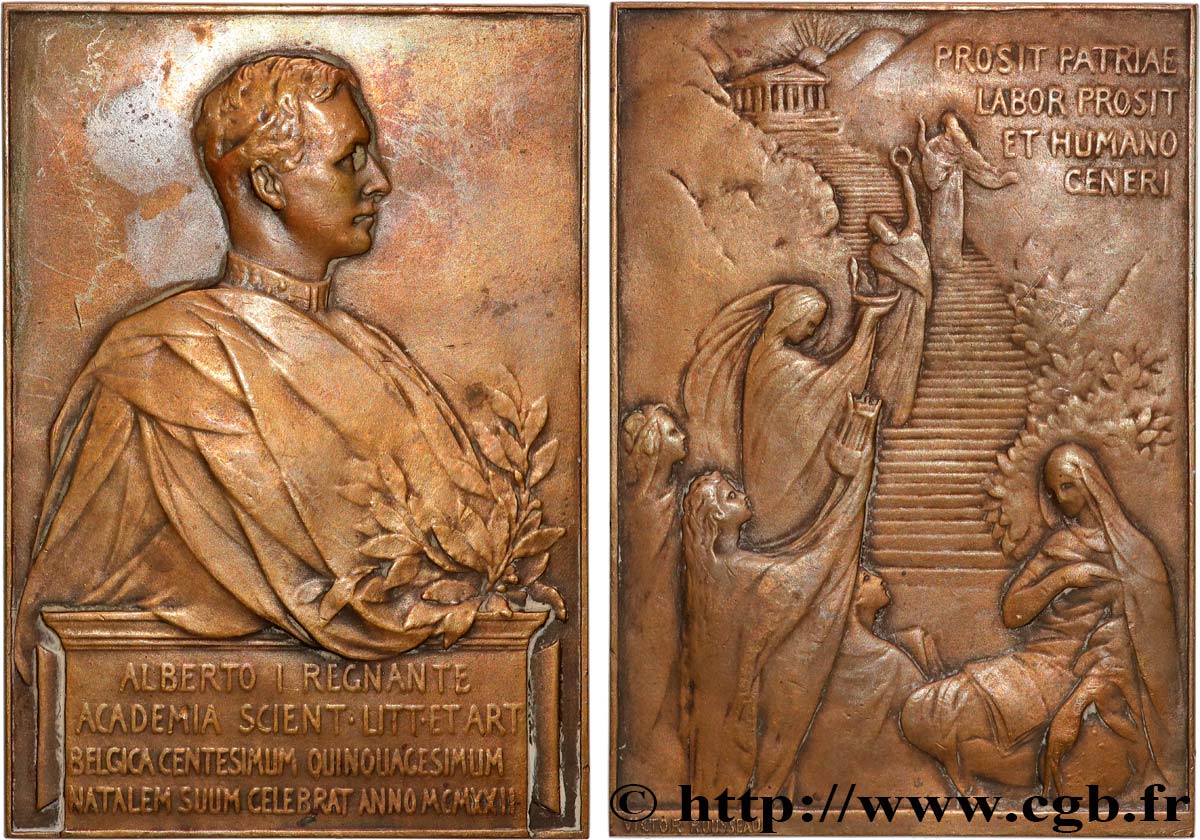 BÉLGICA - REINO DE BÉLGICA - ALBERTO I Médaille, 150e anniversaire de l’Académie belge des Sciences, Belles lettres et Arts BC+