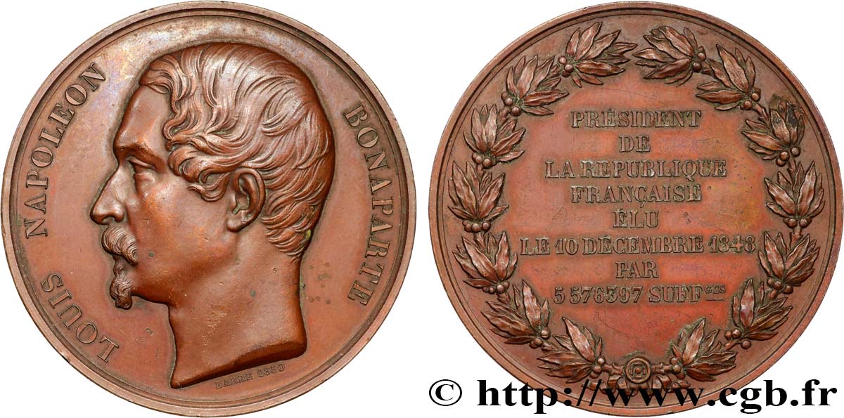 DEUXIÈME RÉPUBLIQUE Médaille, Élection du président Louis Napoléon Bonaparte TTB+