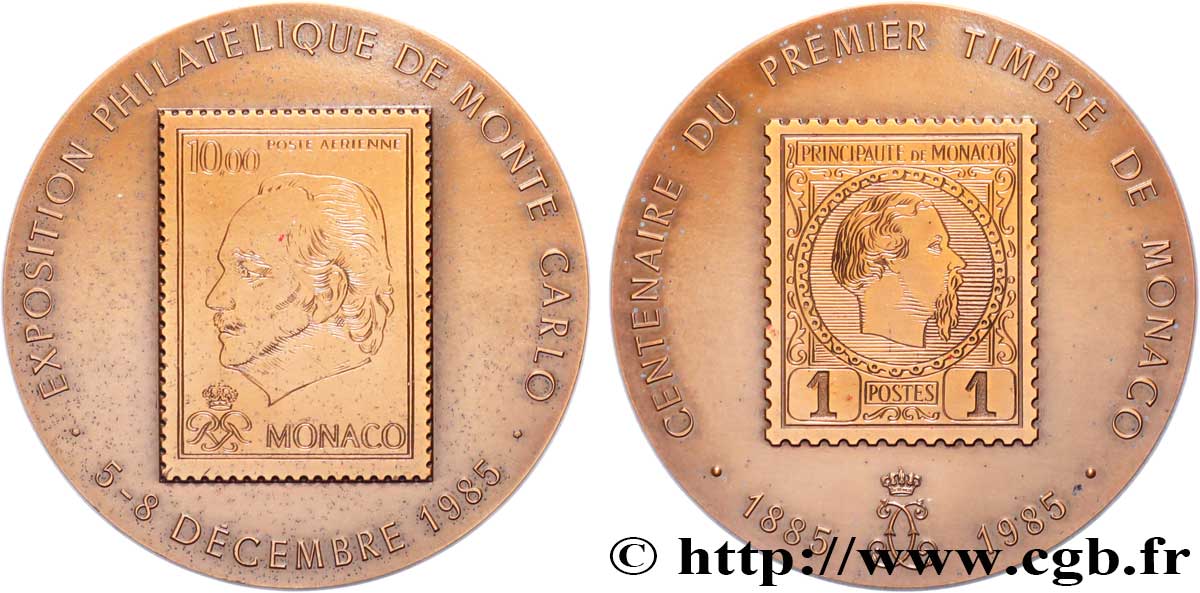 MONACO Médaille, Exposition philatélique de Monte-Carlo, Centenaire du premier timbre de Monaco VZ