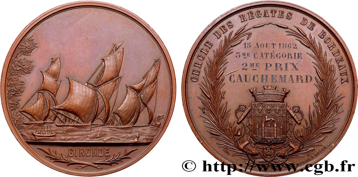 SECOND EMPIRE Médaille, Cercle des régates de Bordeaux, 2e prix Cauchemard AU