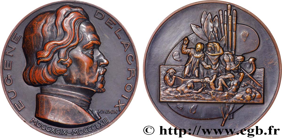 ARTISTES : GRAVEURS, PEINTRES, SCULPTEURS Médaille, Eugène Delacroix, refrappe TTB