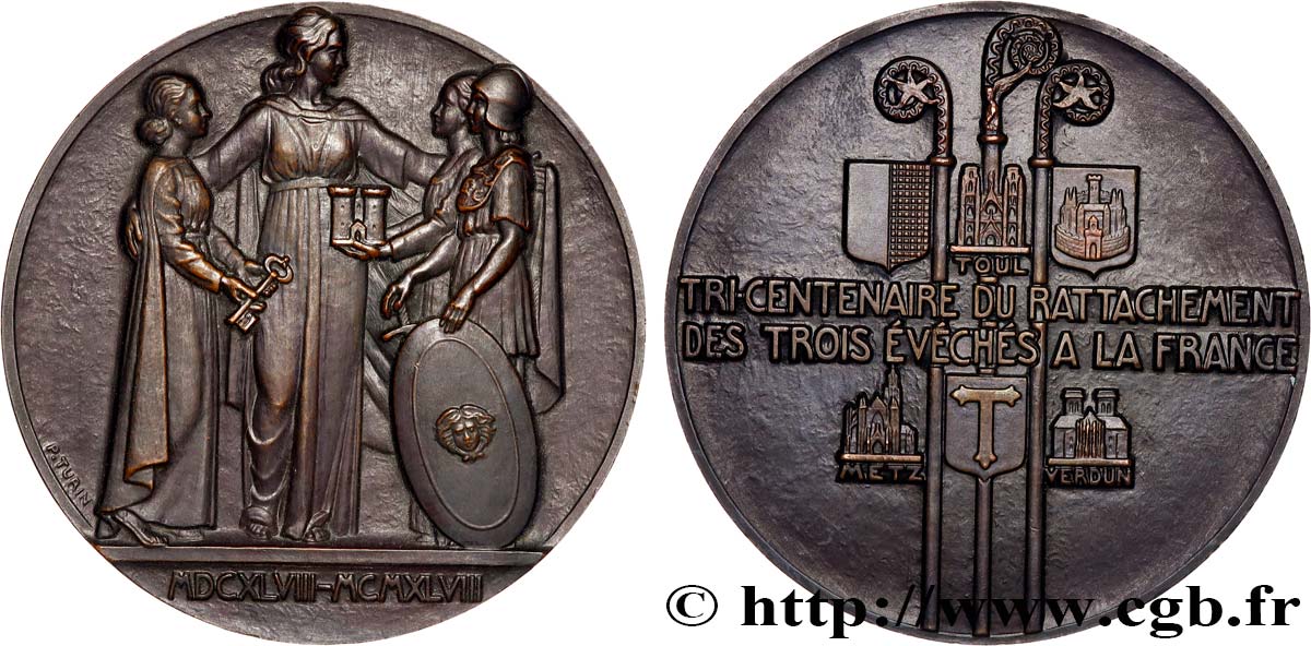 IV REPUBLIC Médaille, Tri-centenaire du rattachement des trois évêchés à la France AU