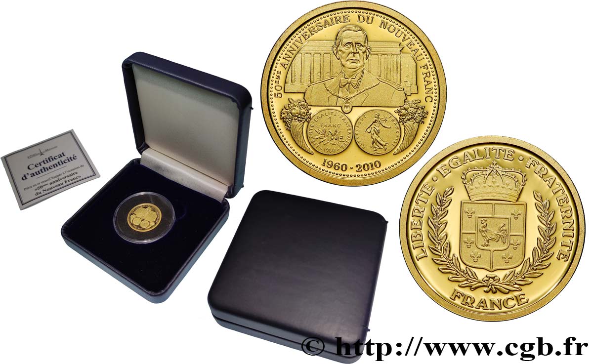 FUNFTE FRANZOSISCHE REPUBLIK Médaille, 50e anniversaire du nouveau franc Polierte Platte