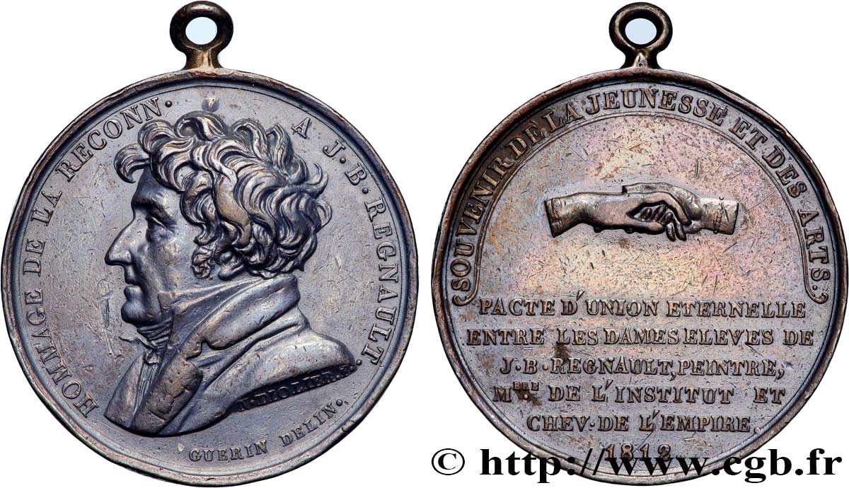 ARTISTS : ENGRAVORS, PAINTERS, SCULPTORS Médaille, Jean-Baptiste Augustin Regnault, Souvenir de la jeunesse et des arts VF