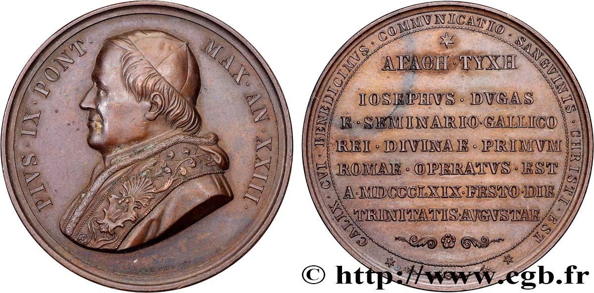 ITALY - PAPAL STATES - PIUS IX (Giovanni Maria Mastai Ferretti) Médaille, Fête de la Sainte Trinité AU
