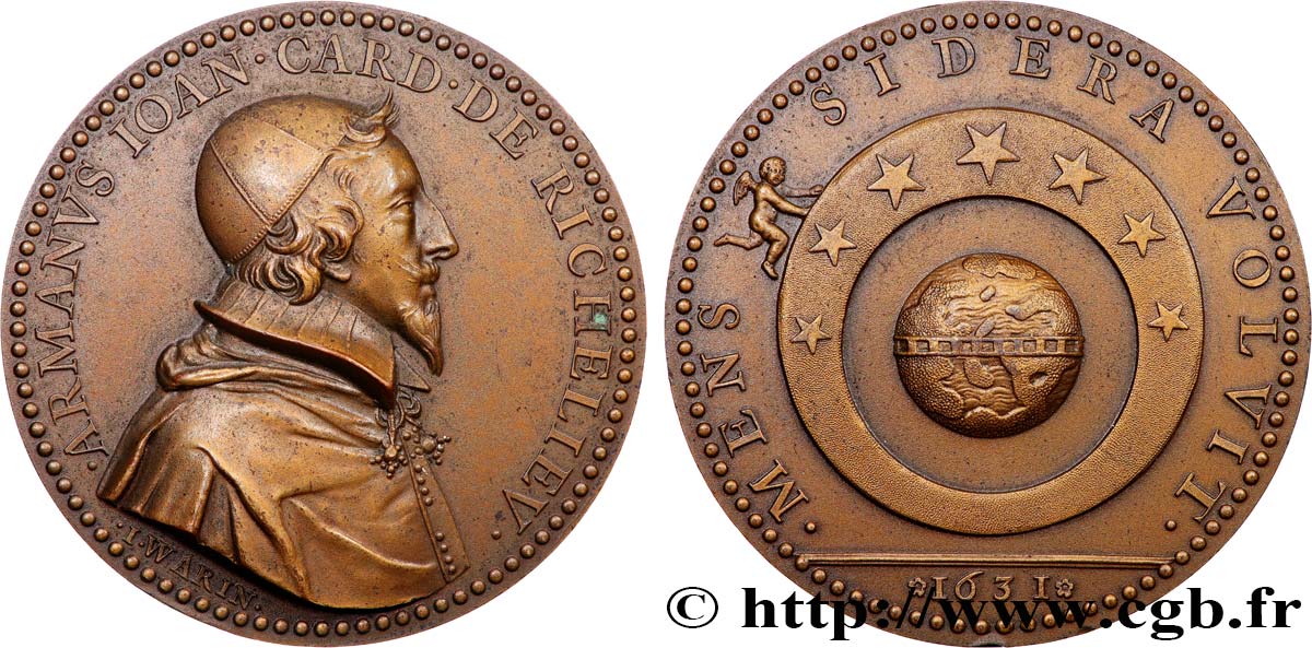 LOUIS XIII LE JUSTE Médaille, Cardinal de Richelieu, refrappe TTB+