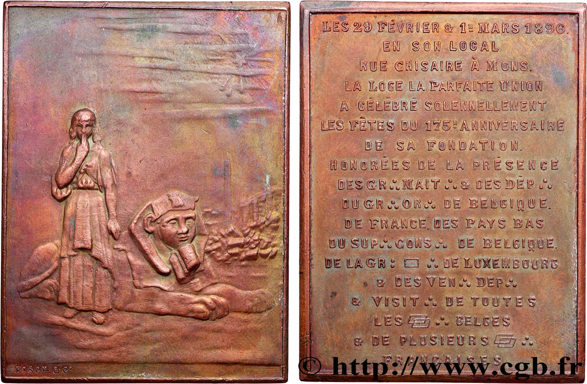 FRANC - MAÇONNERIE Plaquette, 175e anniversaire de la fondation de la loge maçonnique La Parfaite Union TTB