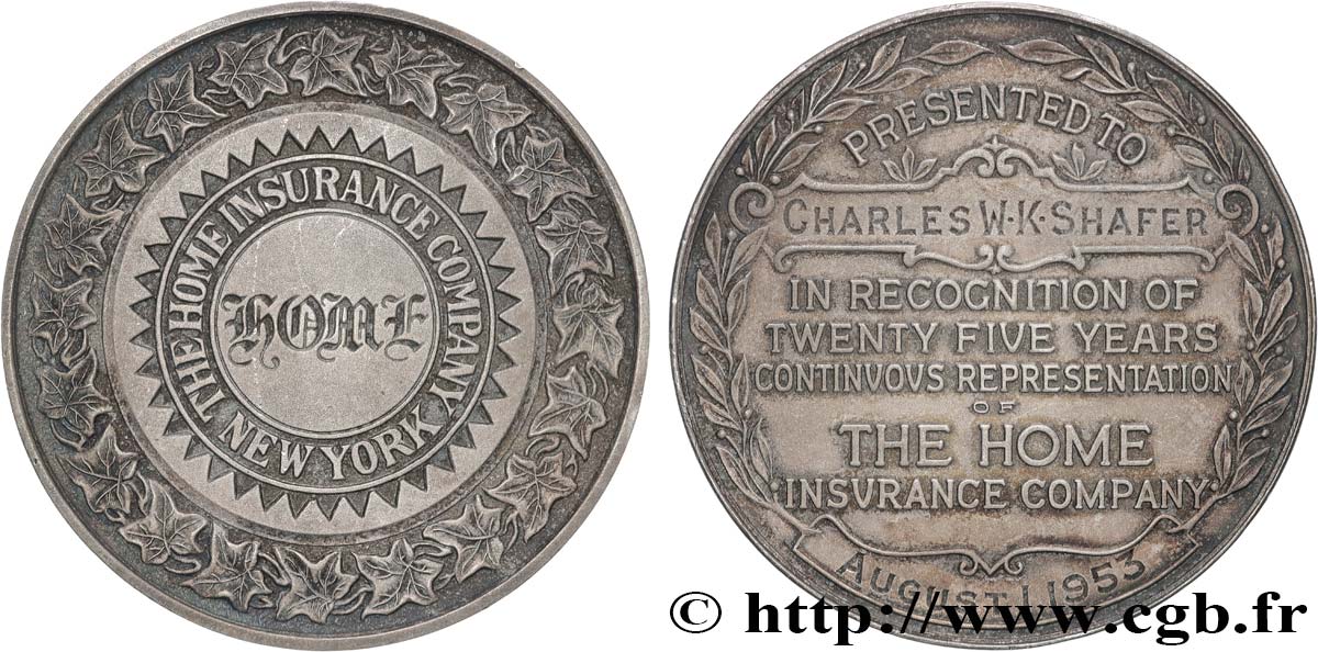 ÉTATS-UNIS D AMÉRIQUE Médaille, Home Insurance Company TTB+