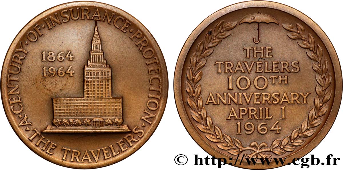 ÉTATS-UNIS D AMÉRIQUE Médaille, 100e anniversaire de The Travelers TTB+