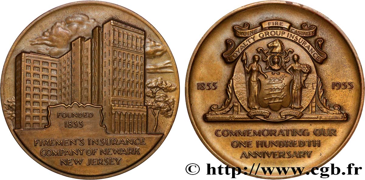 ESTADOS UNIDOS DE AMÉRICA Médaille, 100e anniversaire du Firemen’s Insurance Company MBC+